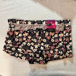 Maidenform Floral Boyshort Panty 2XL 9 Lace Waist Bow NWT